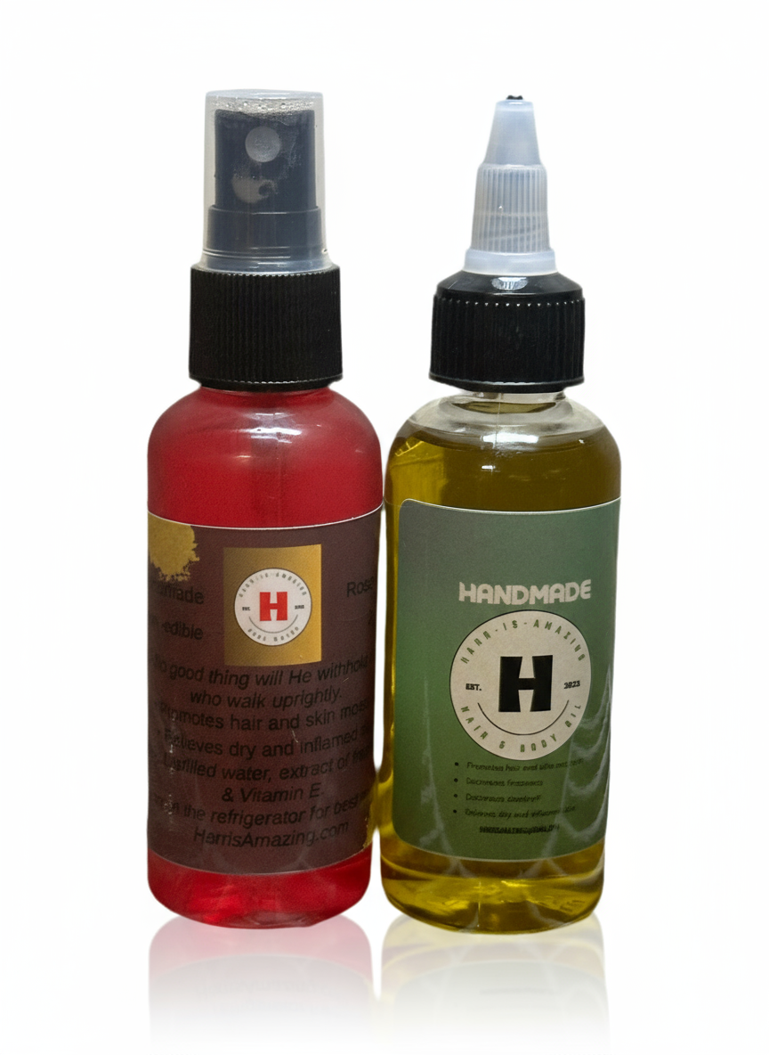 TRAVEL SIZE COMBO MOISTURE- 2oz Rose Water/Hydrosol + 2oz Oil Blend. *MUST REFRIGERATE ROSE WATER.
