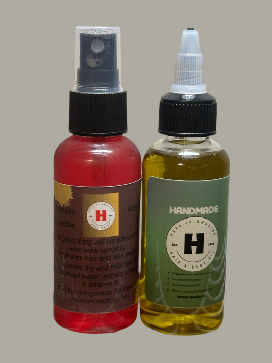 TRAVEL SIZE COMBO OIL BLEND & ROSE WATER PACKAGE- 2oz Rose Water + 2oz Oil Blend