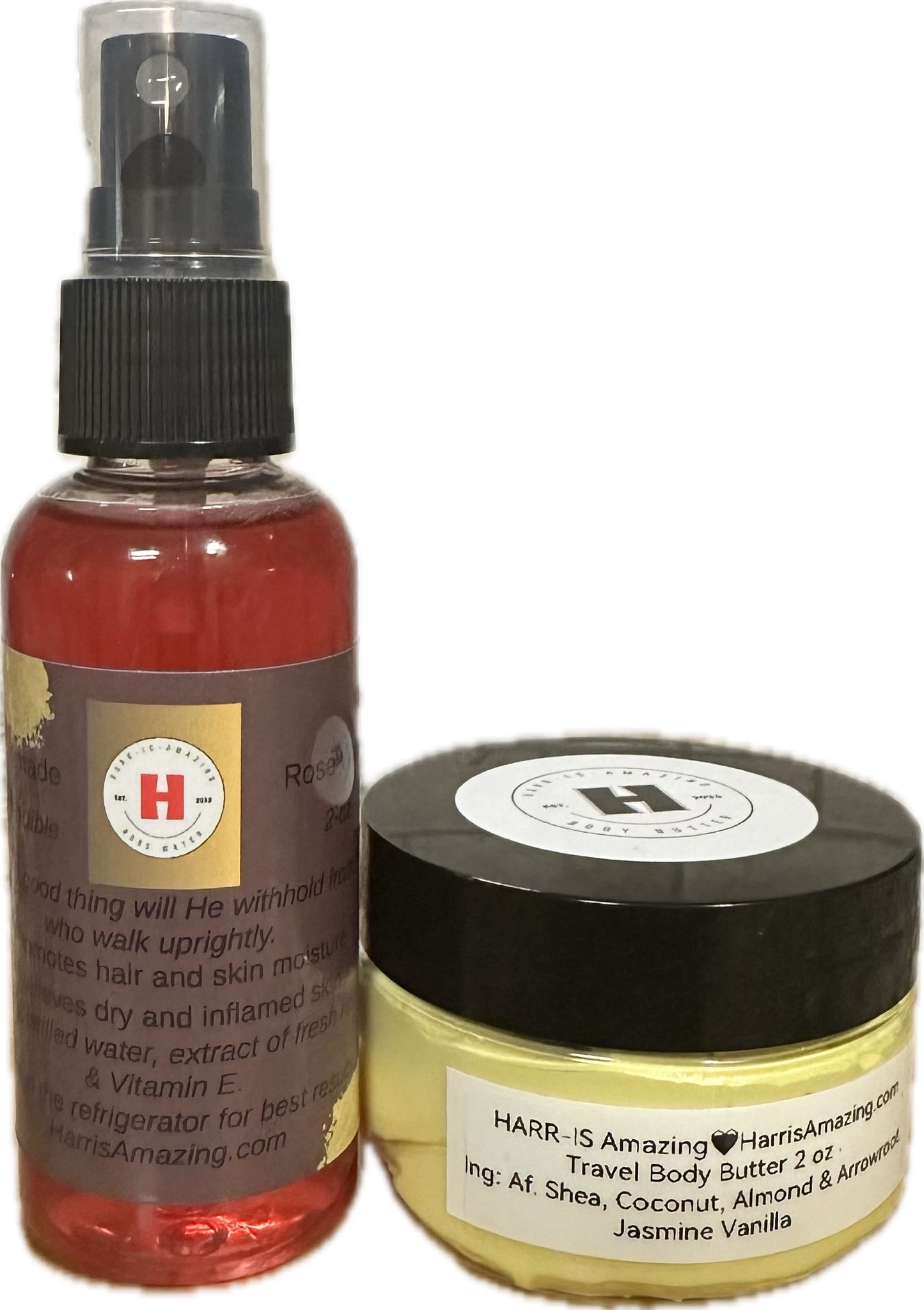 TRAVEL SIZE COMBO BODY BUTTER & ROSE WATER PACKAGE - 2oz Rose Water + 2oz Body Butter.