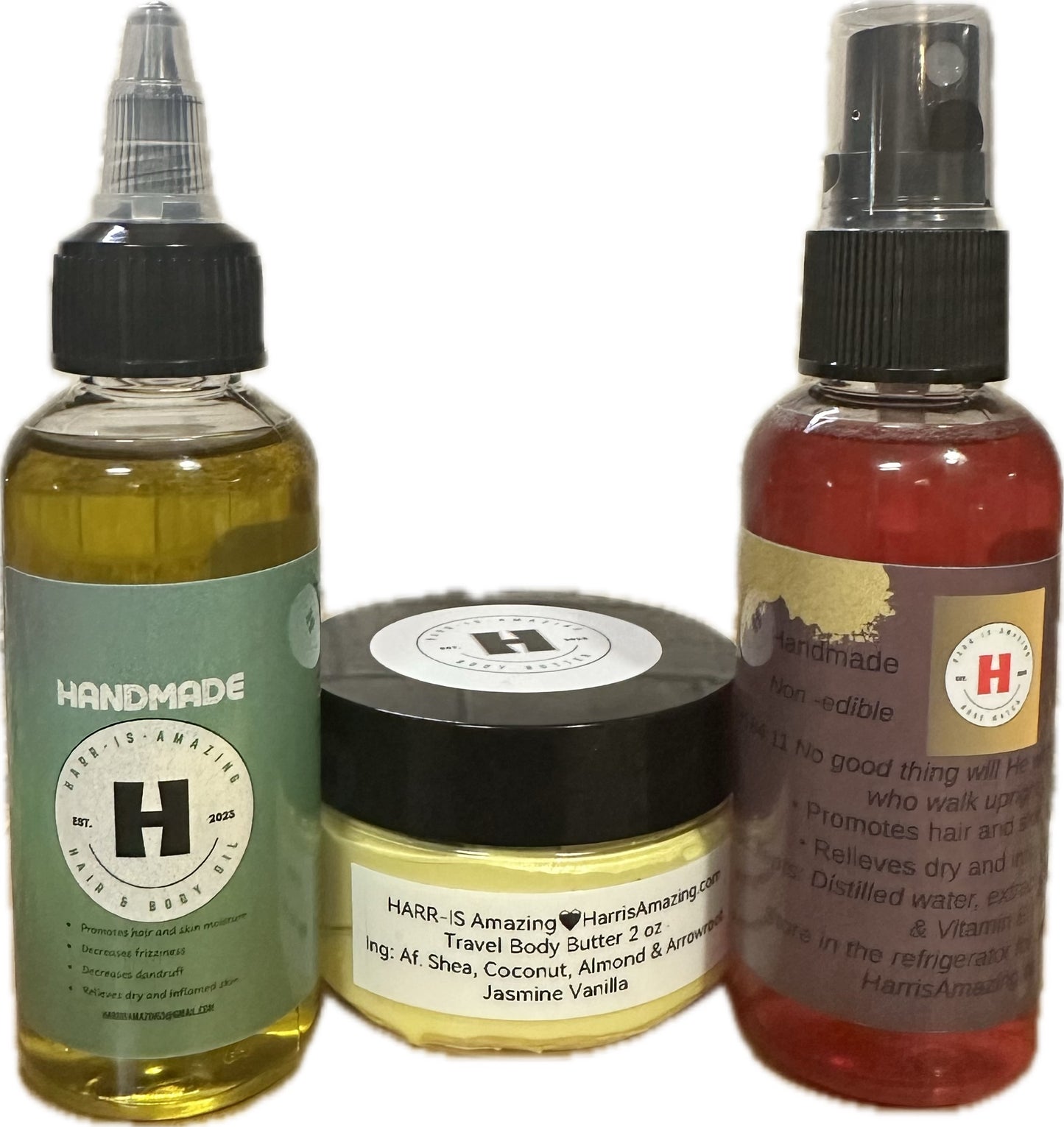 TRAVEL SIZE TRIO VARIETY PACKAGE - 2oz Rose Water + 2oz Body Butter + 2oz Oil Blend